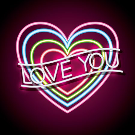 hearts decoration happy valentines day neon vector illustrationのイラスト素材