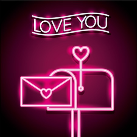 mail box message happy valentines day neon vector illustrationのイラスト素材