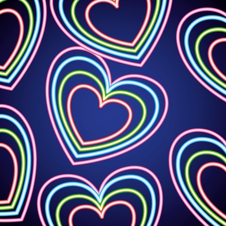 hearts love background happy valentines day neon vector illustrationのイラスト素材