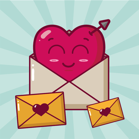 cartoon heart email messages happy valentines day vector illustrationのイラスト素材