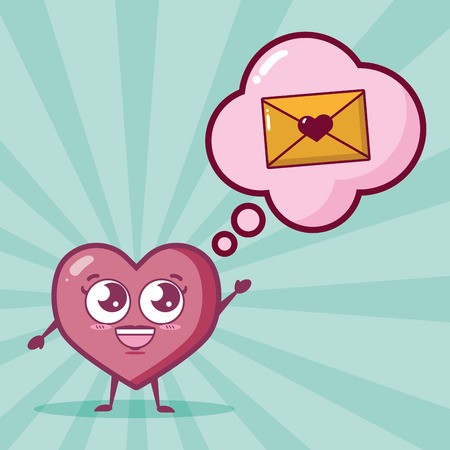 kawaii heart mail love happy valentines day vector illustrationのイラスト素材