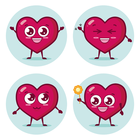 set kawaii hearts happy valentines day vector illustrationのイラスト素材