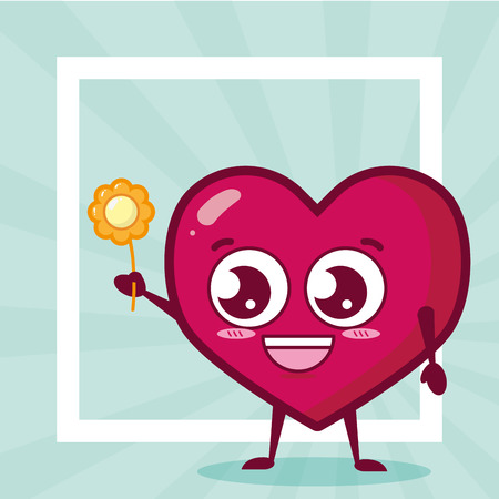 kawaii heart with flower happy valentines day vector illustrationのイラスト素材