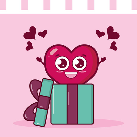 kawaii heart coming out gift happy valentines day vector illustrationのイラスト素材