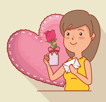 woman with rose and heart to valentines day celebration vector illustrationのイラスト素材