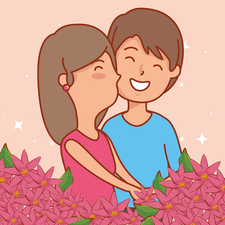 woman and man with flowers to valentines day celebration vector illustrationのイラスト素材
