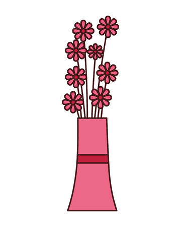 vase with flowers hearts happy valentines day vector illustrationのイラスト素材