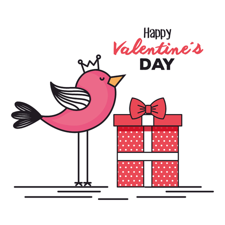 valentines day card with bird and gift vector illustration designのイラスト素材