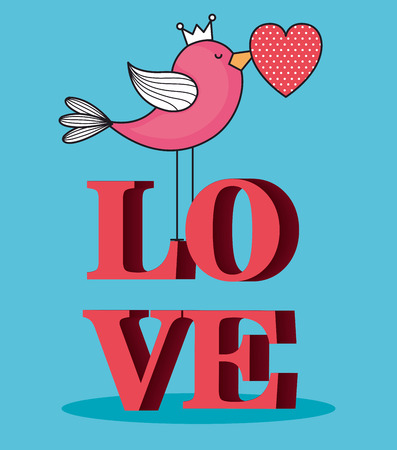 valentines day card with bird and love word vector illustration designのイラスト素材