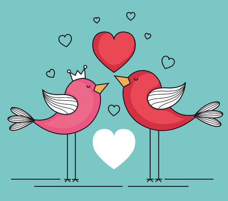 valentines day card with birds and hearts vector illustration designのイラスト素材