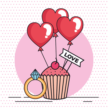 valentines day card with cupcake and ring vector illustration designのイラスト素材