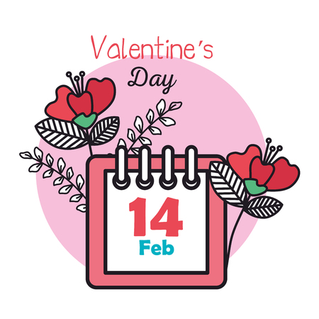 valentines day card with calendar and flowers vector illustration designのイラスト素材