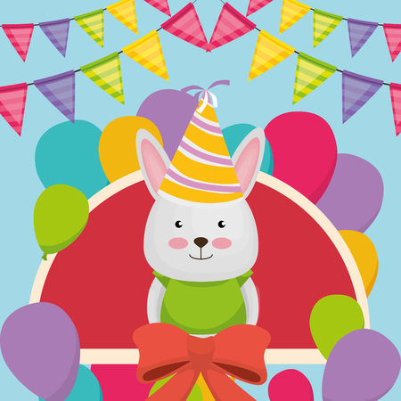 cute and little bunny with balloons helium vector illustration designのイラスト素材