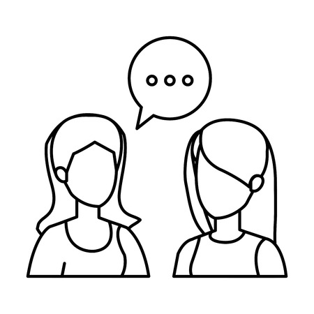 couple of girls with speech bubble vector illustration designのイラスト素材