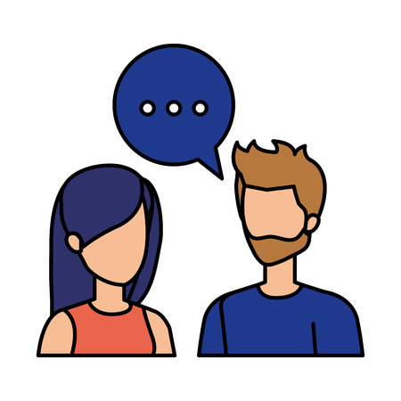 young couple with speech bubble characters vector illustration designのイラスト素材