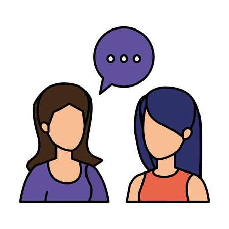 couple of girls with speech bubble vector illustration designのイラスト素材