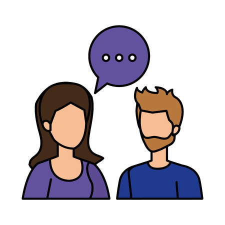 young couple with speech bubble characters vector illustration designのイラスト素材