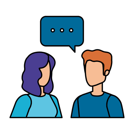 young couple with speech bubble characters vector illustration designのイラスト素材