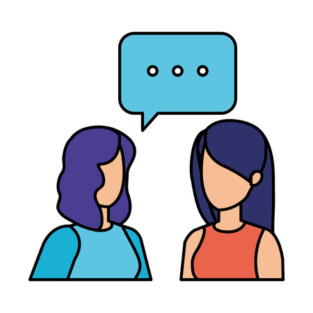 couple of girls with speech bubble vector illustration designのイラスト素材