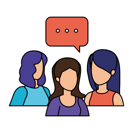 group of girls with speech bubble vector illustration designのイラスト素材