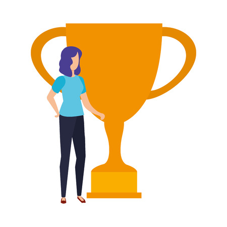 trophy cup award with businessmen vector illustration designのイラスト素材