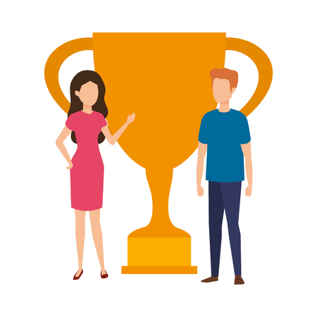 trophy cup award with businessmen vector illustration designのイラスト素材
