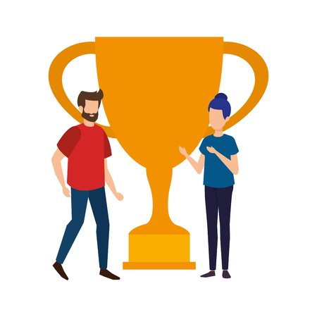 trophy cup award with businessmen vector illustration designのイラスト素材