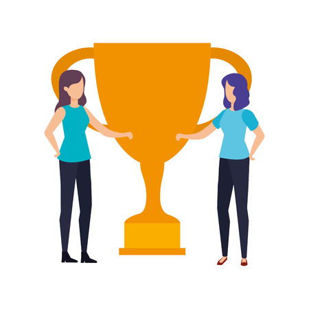 trophy cup award with businessmen vector illustration designのイラスト素材