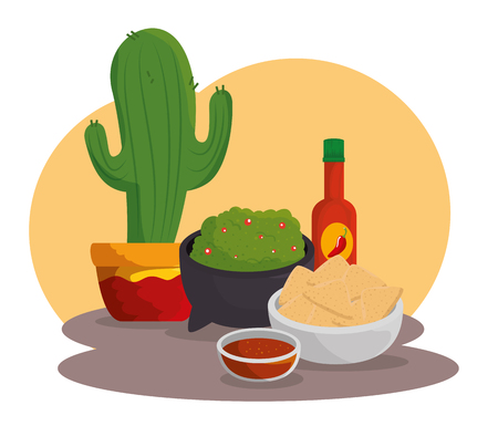 cactus plant with mexican food to celebration vector illustrationのイラスト素材