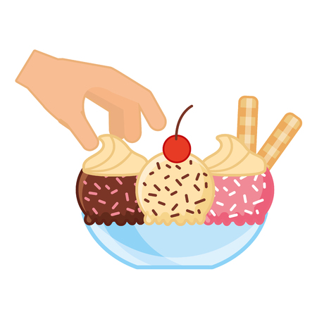 hand with ice cream on bowl vector illustrationのイラスト素材