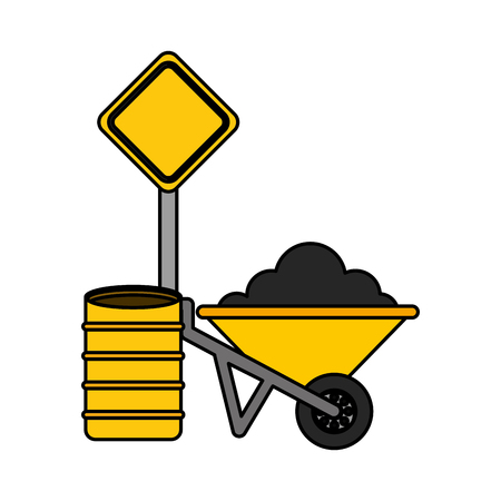 wheelbarrow barrel and sign construction equipment design vector illustration vector illustrationのイラスト素材