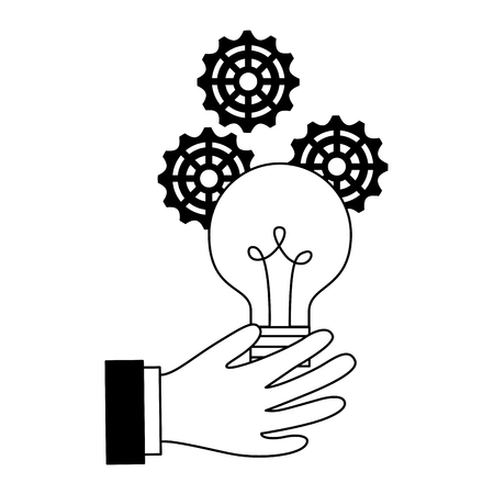 hand with bulb gears business success vector illustrationのイラスト素材