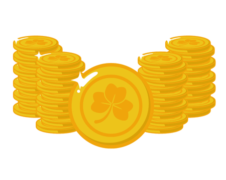 golden coins clover happy st patricks day vector illustrationのイラスト素材