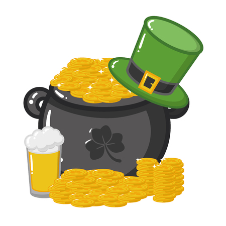 cauldron coins hat beer happy st patricks day vector illustrationのイラスト素材