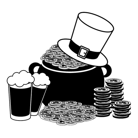 cauldron coins hat beer happy st patricks day vector illustrationのイラスト素材