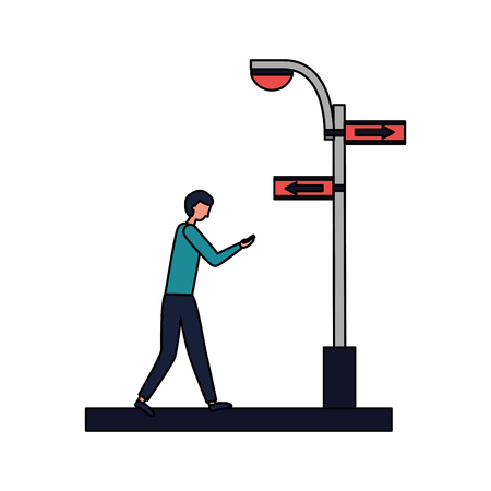 man walking street sign arrow light vector illustrationのイラスト素材