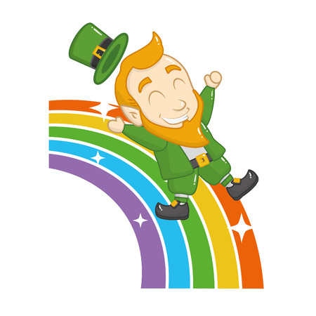leprechaun on rainbow happy st patricks day vector illustrationのイラスト素材