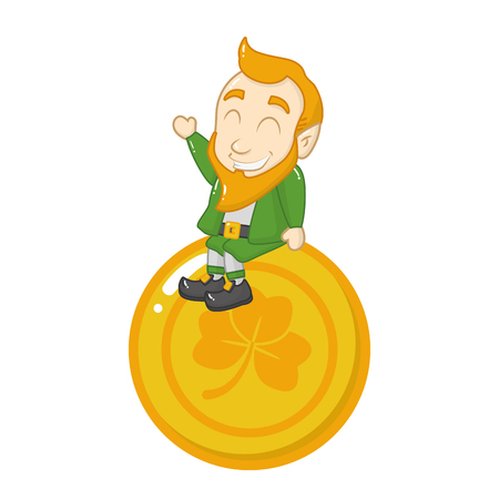 leprechaun sitting on coin happy st patricks day vector illustrationのイラスト素材