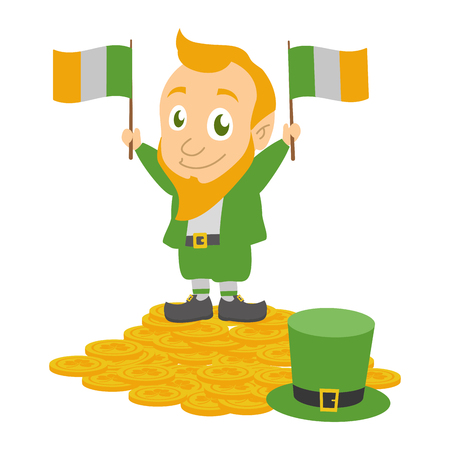leprechaun coins flags and hat happy st patricks day vector illustrationのイラスト素材