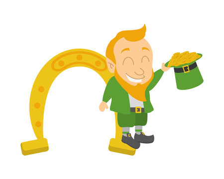 leprechaun horseshoe hat coins happy st patricks day vector illustrationのイラスト素材