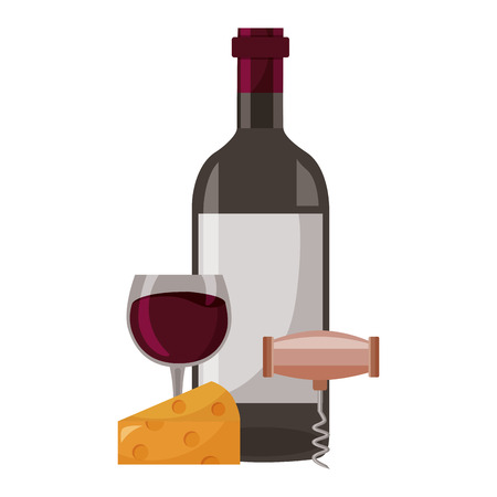 wine bottle corkscrew cup cheese vector illustrationのイラスト素材