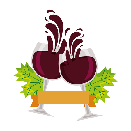 wine glasses toast splashing leaves ribbon vector illustrationのイラスト素材