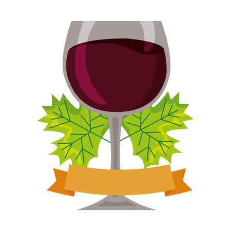 wine glass leaves ribbon celebration vector illustrationのイラスト素材