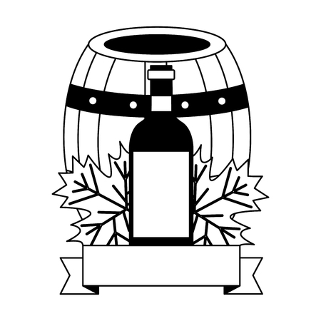 wine bottle wooden barrel leaves ribbon vector illustrationのイラスト素材