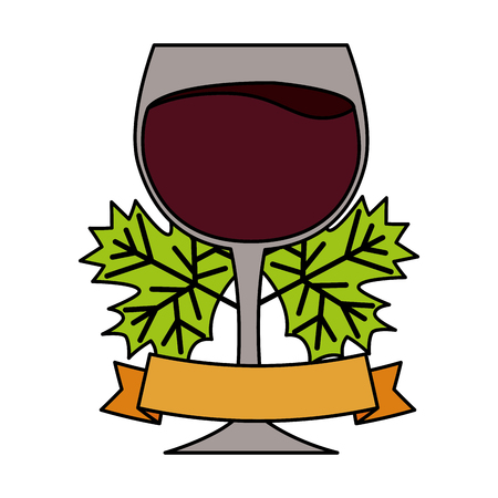 wine glass leaves ribbon celebration vector illustrationのイラスト素材