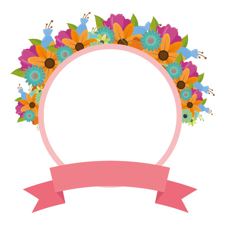 floral wreath flowers ribbon decoration vector illustrationのイラスト素材