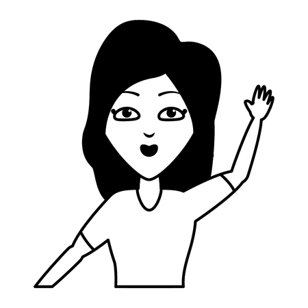 woman portrait waving hand white background vector illustrationのイラスト素材