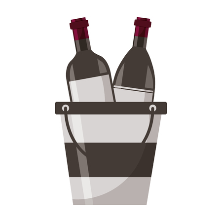 wine bottles ice bucket white background vector illustrationのイラスト素材