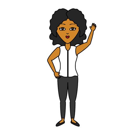 woman portrait waving hand white background vector illustrationのイラスト素材