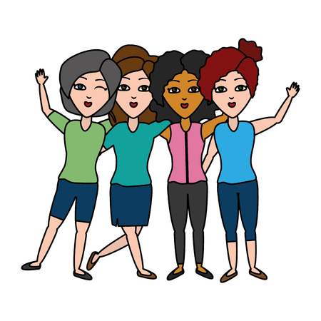 group women hugging friends characters vector illustrationのイラスト素材